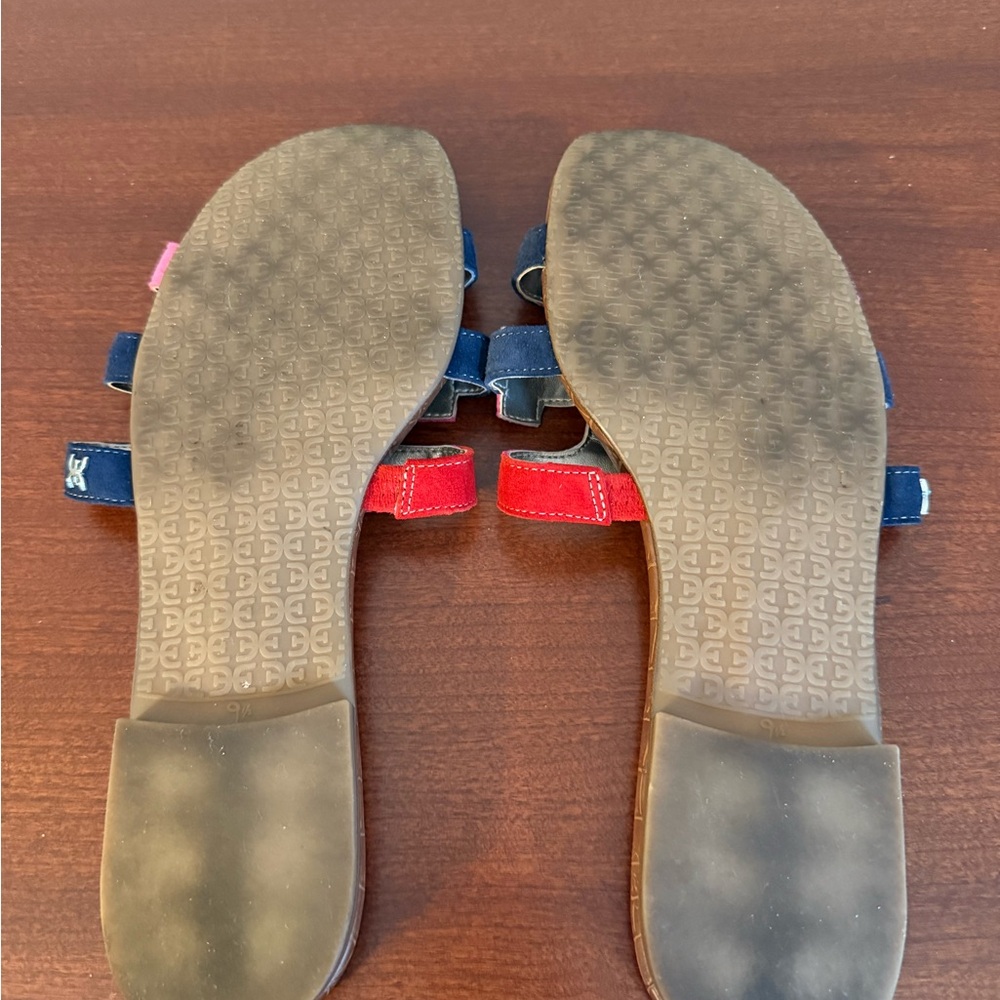 Sam Edelman Multicolor Suede Slide Sandals - Pink, Red, Navy on Brown Footbed - Picture 3 of 4